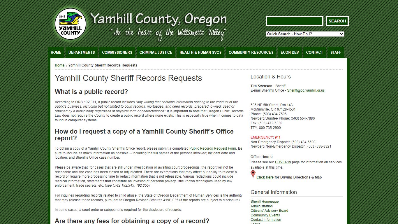 Yamhill County Sheriff Records Requests | Yamhill County ...